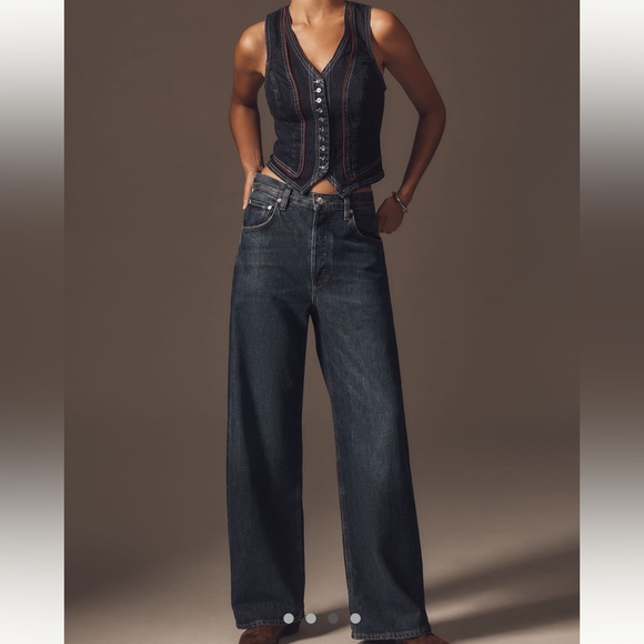 Anthropologie Pilcro Contrast Denim Vest Top with Red Accents SIZE SMALL NEW - Picture 3 of 8